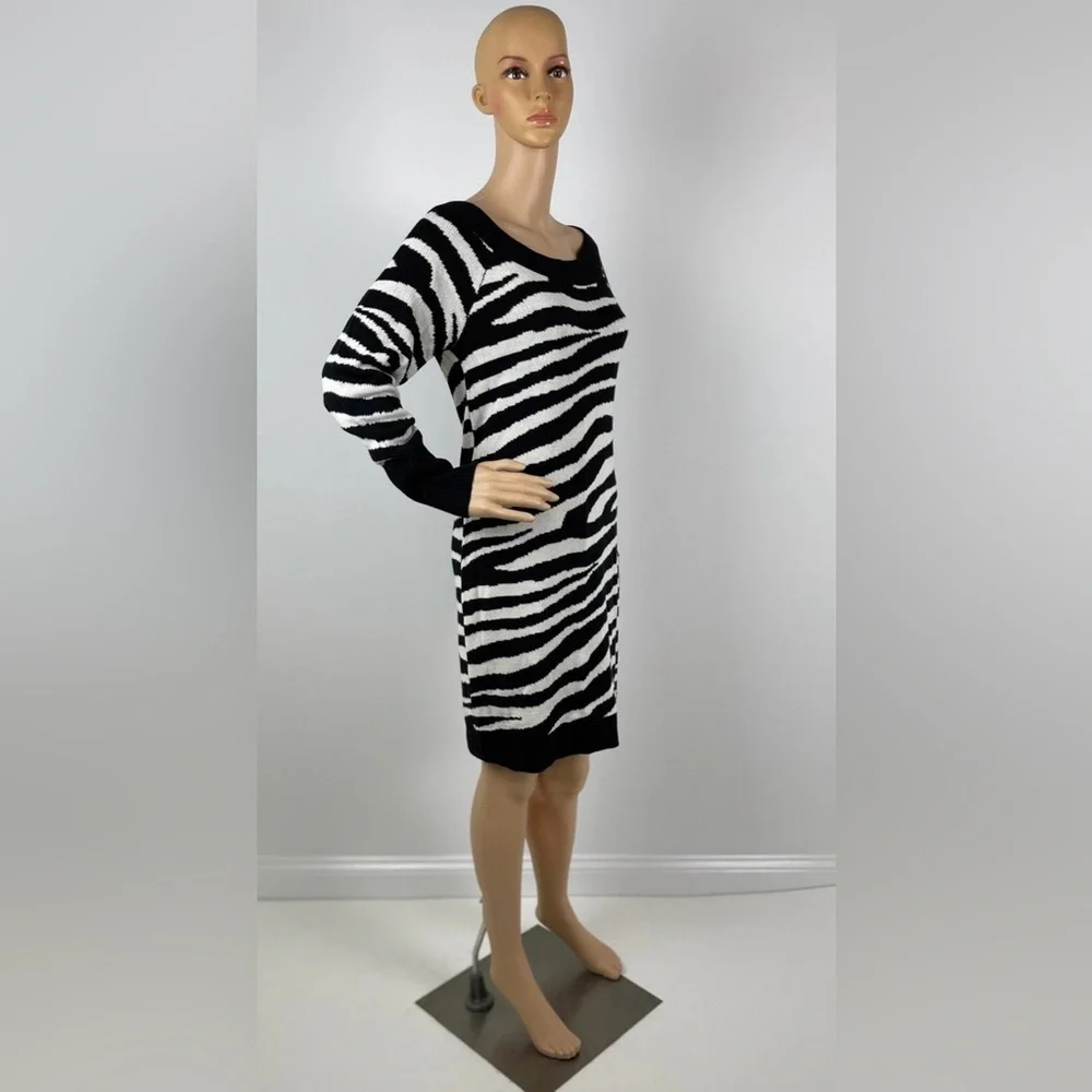 New York and Company Zebra Print Black and White Sweater Dress